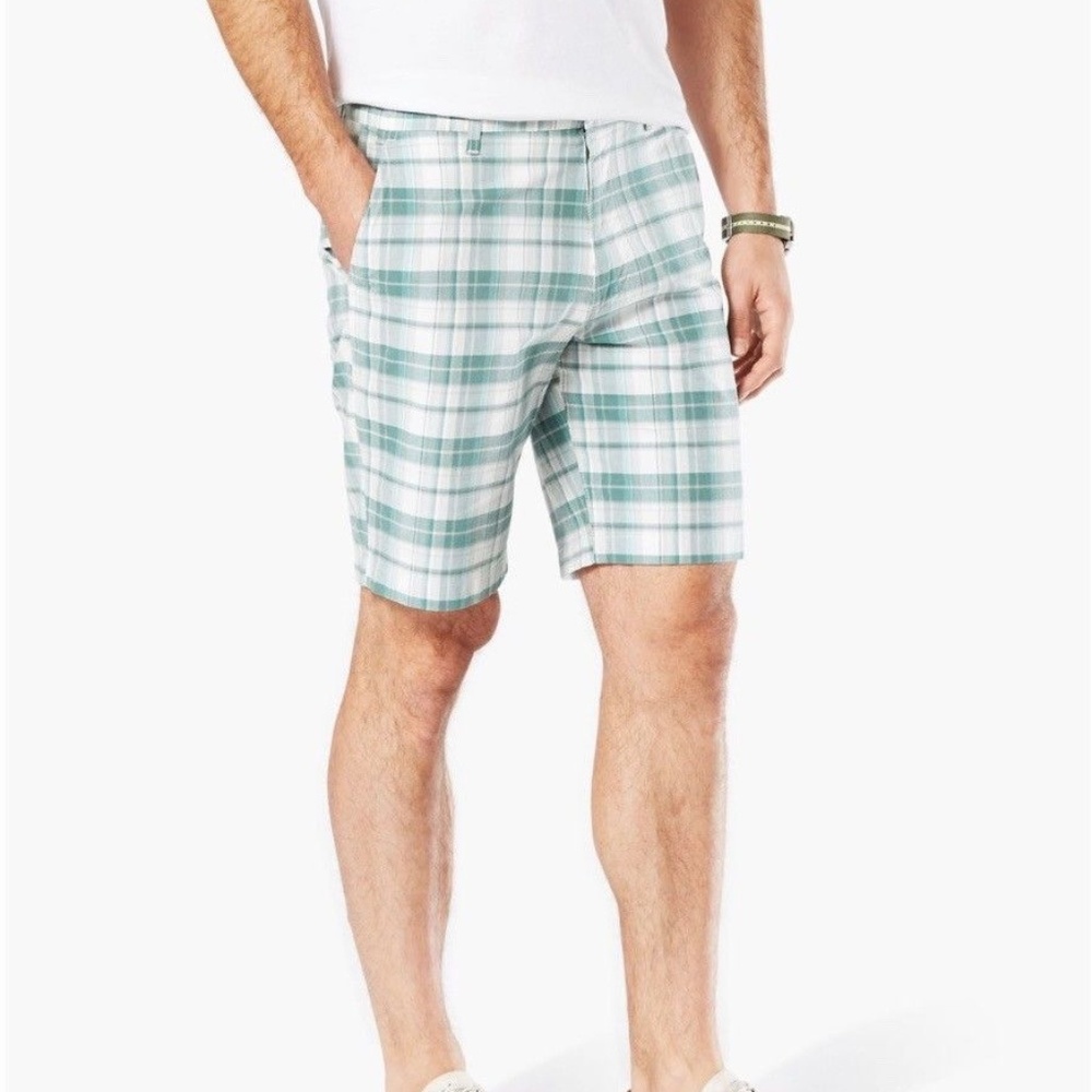 Dockers Big & Tall Mens Chino Green Plaid Shorts